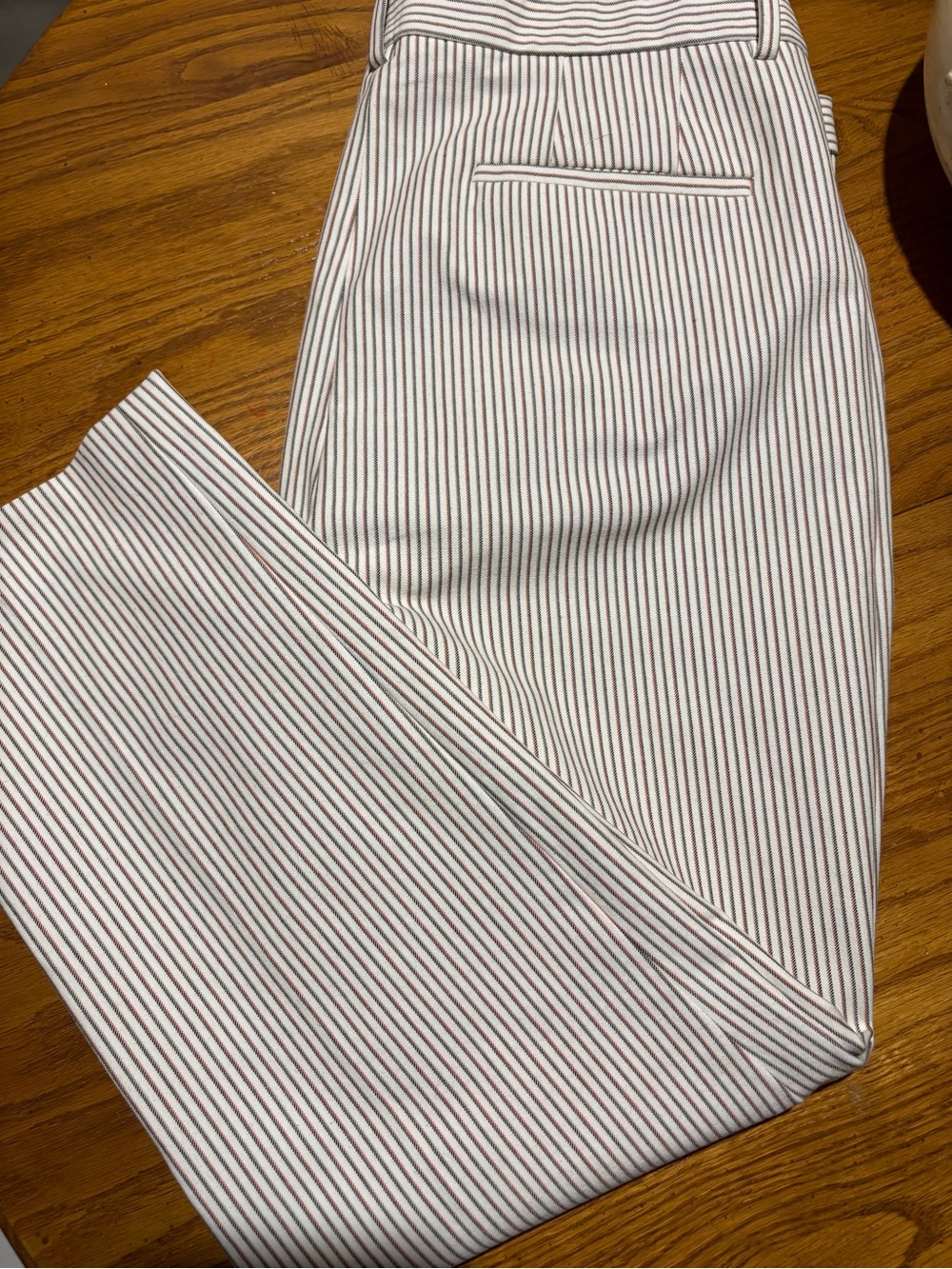 Theory White Pants with Thin Red Stripes Ankle Crop